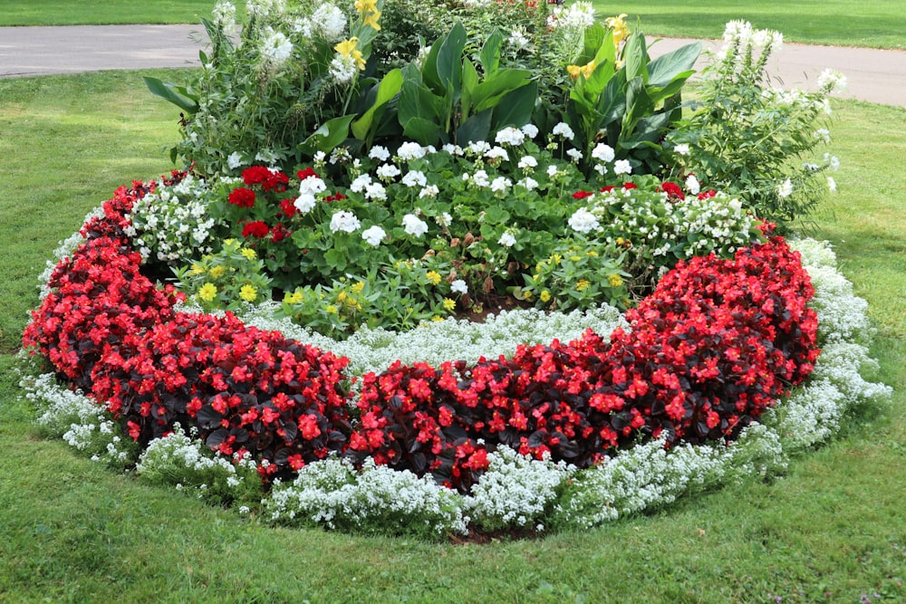 A finished flower bed with mulch and neat plantings